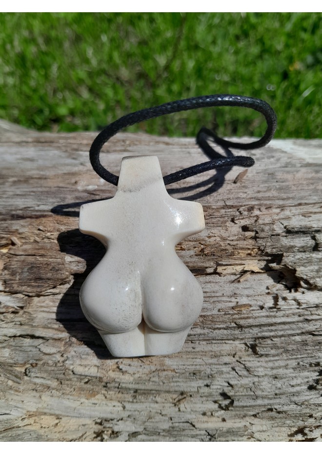 Moose antlers hand-carved Venus Cucuteni amulet.