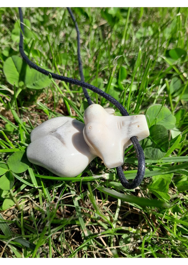 Moose antlers hand-carved Venus Cucuteni amulet.