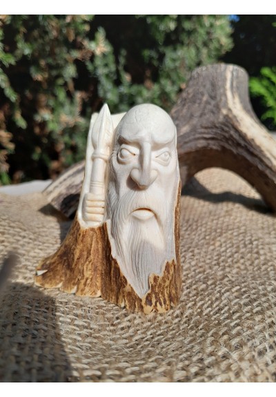 Exclusive hand-carved statue "God Odin with a spear". Norse God Odin Sculpture, The Allfather.