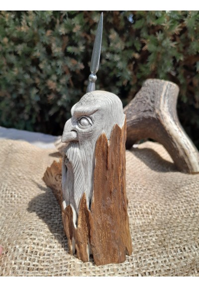 Exclusive hand-carved Scandinavian "God Odin with a spear" statue. Figurine of Odin. Óðinn sculpture. Moose antlers hand-carved 