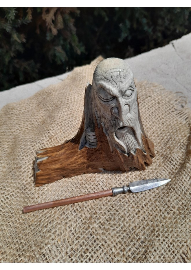 Exclusive hand-carved Scandinavian "God Odin with a spear" statue. Figurine of Odin. Óðinn sculpture. Moose antlers hand-carved 