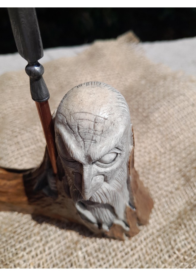 Exclusive hand-carved Scandinavian "God Odin with a spear" statue. Figurine of Odin. Óðinn sculpture. Moose antlers hand-carved 