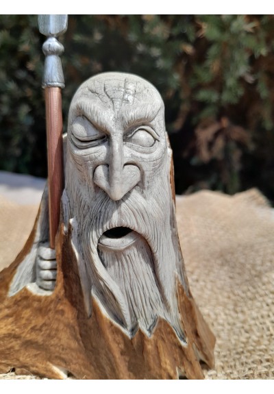 Exclusive hand-carved Scandinavian "God Odin with a spear" statue. Figurine of Odin. Óðinn sculpture. Moose antlers hand-carved 