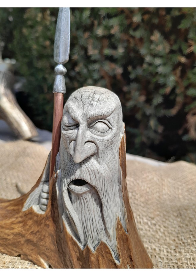 Exclusive hand-carved Scandinavian "God Odin with a spear" statue. Figurine of Odin. Óðinn sculpture. Moose antlers hand-carved 