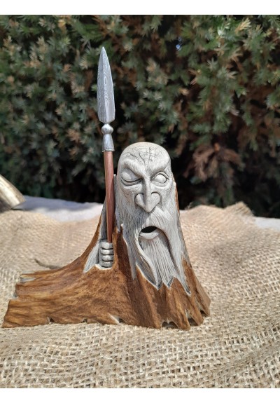 Exclusive hand-carved Scandinavian "God Odin with a spear" statue. Figurine of Odin. Óðinn sculpture. Moose antlers hand-carved 