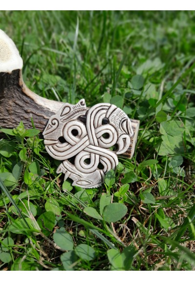 Vikings triskelion amulet with heads of a Boar, Raven and Wolf - moose antlers hand-carved