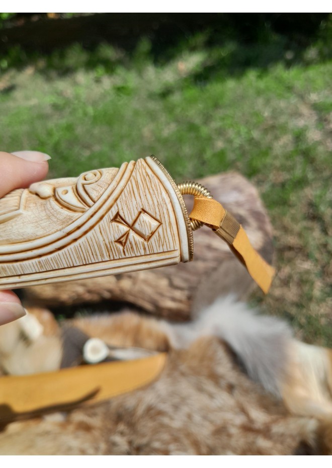 Norse knife "God Odin". Viking rune knife. Leather sheath and antler carved handle.