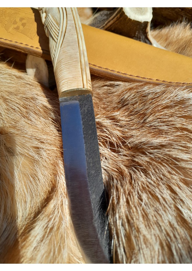 Norse knife "God Odin". Viking rune knife. Leather sheath and antler carved handle.