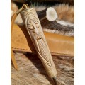 Norse knife "God Odin". Viking rune knife. Leather sheath and antler carved handle.