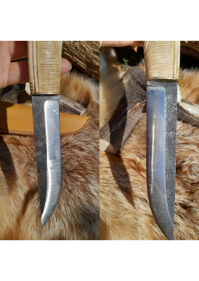 Norse knife "God Odin". Viking rune knife. Leather sheath and antler carved handle.