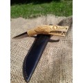 Handmade Vikings knife "Wolf" with leather sheath. Antler hand-carved handle. Carbon steel blade