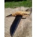 Handmade Vikings knife "Wolf" with leather sheath. Antler hand-carved handle. Carbon steel blade