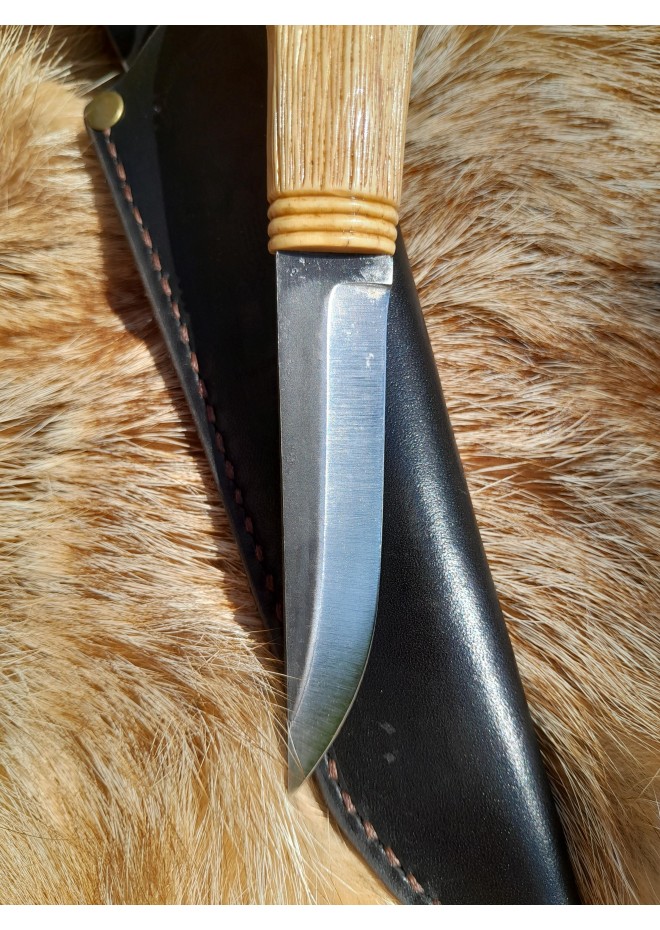 Handmade Vikings knife "Wolf" with leather sheath. Antler hand-carved handle. Carbon steel blade