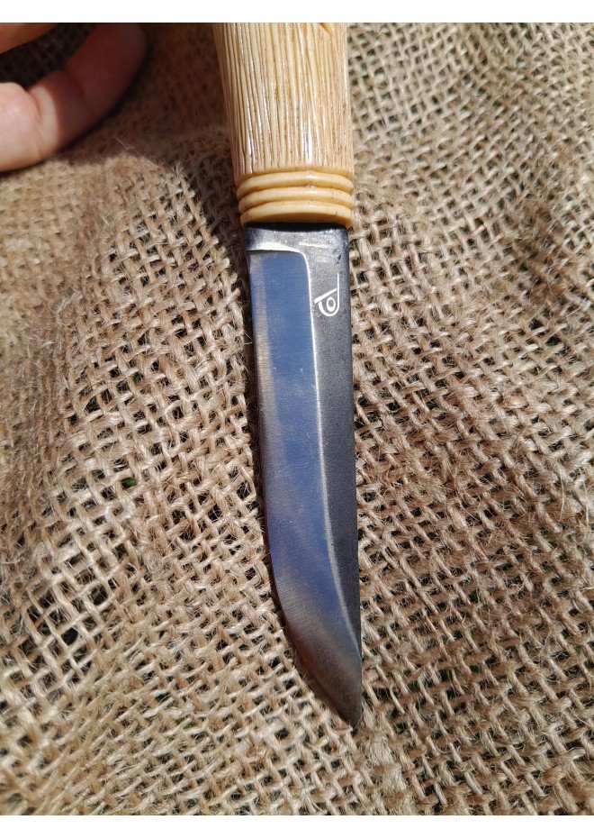 Handmade Vikings knife "Wolf" with leather sheath. Antler hand-carved handle. Carbon steel blade