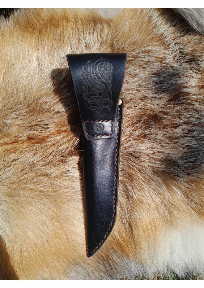 Handmade Vikings knife "Wolf" with leather sheath. Antler hand-carved handle. Carbon steel blade