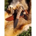 Premium designer, collectible handmade knife "Jörmungandr". Norse style. Damascus steel. Hand-carved antler handle with Dragon knotwork.