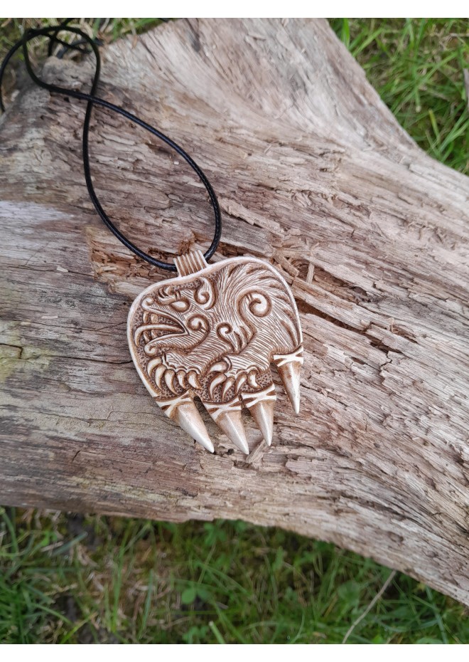 Hand-carved Viking Bear Paw necklace, Norse Bear pendant, Berserker warrior art. Slavic, Nordic style jewelry. Totemic necklace