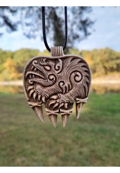 Hand-carved unique Viking Bear paw pendant. Norse mythology inspired pendant.