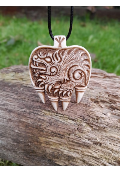 Hand-carved unique Viking Bear paw pendant. Norse mythology inspired pendant.