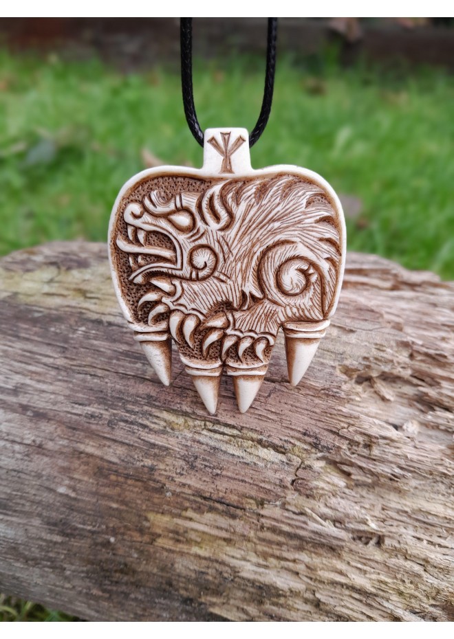 Hand-carved Viking Bear Paw necklace, Norse Bear pendant, Berserker warrior art. Slavic, Nordic totemic jewelry. 