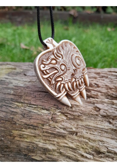 Hand-carved unique Viking Bear paw pendant. Norse mythology inspired pendant.