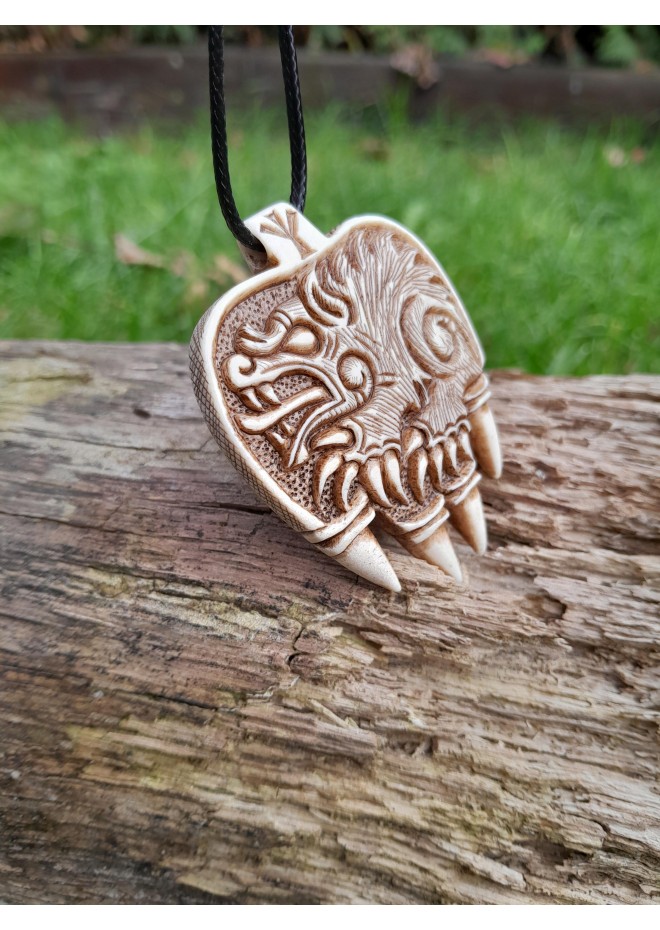 Hand-carved Viking Bear Paw necklace, Norse Bear pendant, Berserker warrior art. Slavic, Nordic totemic jewelry. 