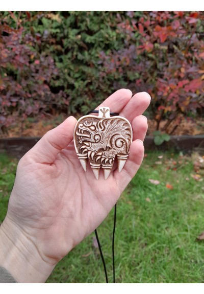 Hand-carved unique Viking Bear paw pendant. Norse mythology inspired pendant.