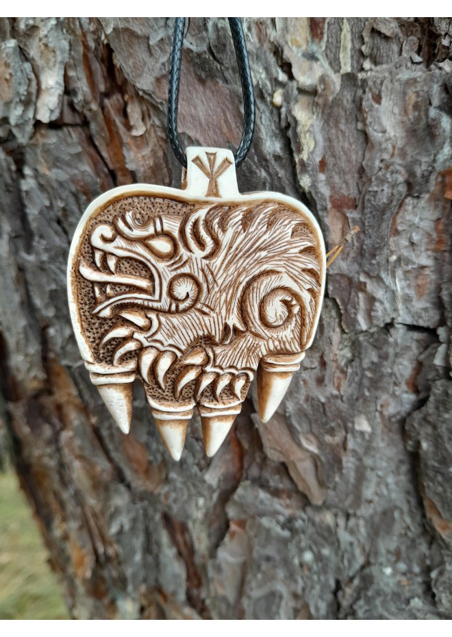 Hand-carved Viking Bear Paw necklace, Norse Bear pendant, Berserker warrior art. Slavic, Nordic totemic jewelry. 