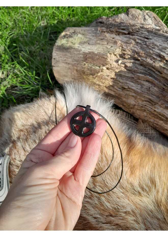 Buffalo horn hand-carved Solar Cross amulet. Celtic cross. Sun Wheel pendant. Wheel of Life necklace. Viking Norse jewelry. Odin Cross art. Heathen. 