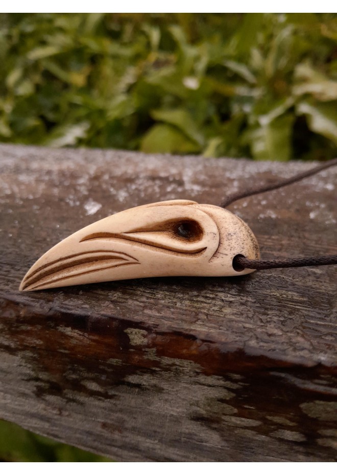 Viking Raven skull amulet with Aegishjalmur symbol or Helm of Awe. Norse Mythology rune pendant.