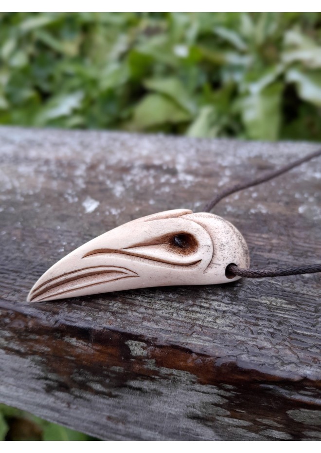 Viking Raven skull amulet with Aegishjalmur symbol or Helm of Awe. Norse Mythology rune pendant.