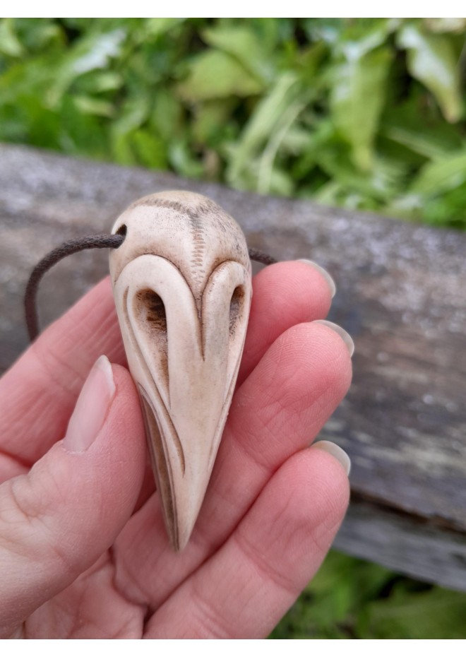 Viking Raven skull amulet with Aegishjalmur symbol or Helm of Awe. Norse Mythology rune pendant.