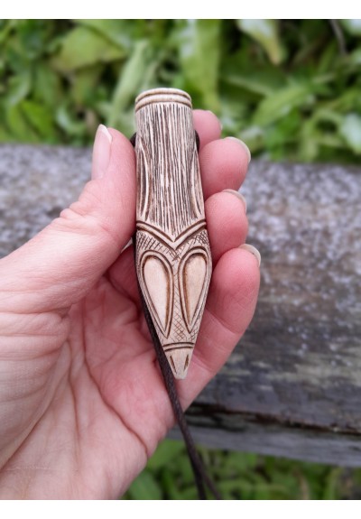 Norse Wolf head amulet with Algiz rune. Viking wolf. Hand-carved