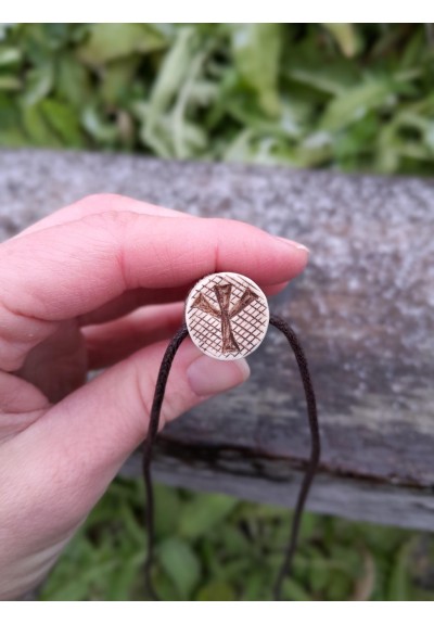 Norse Wolf head amulet with Algiz rune. Viking wolf. Hand-carved