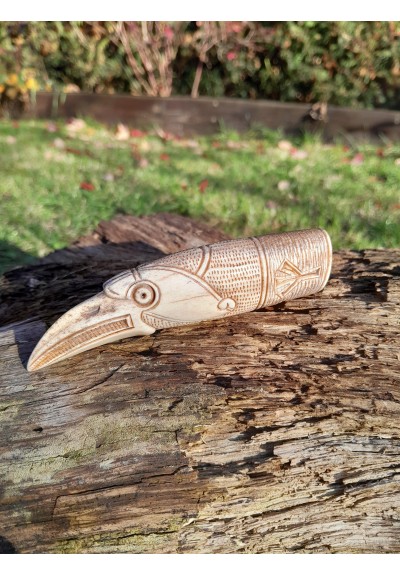 Knife handle "Raven". Viking or Norse style. Odin’s Raven head with Algiz rune. Hand carved