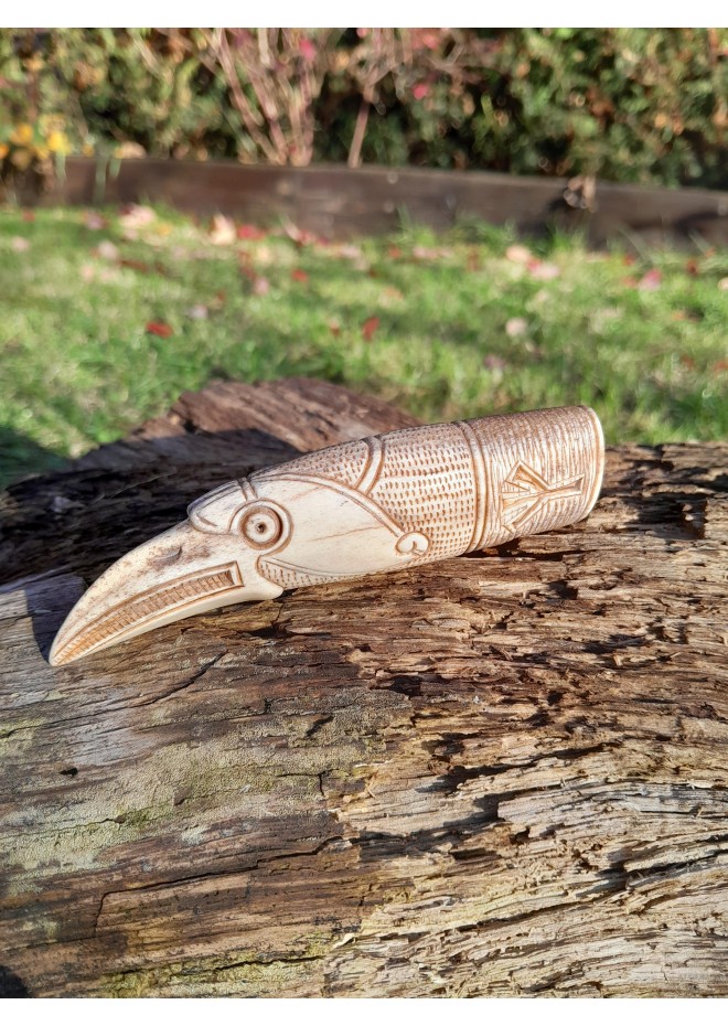 Knife handle "Raven". Raven head with Algiz rune.