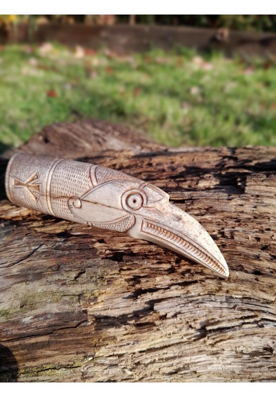 Knife handle "Raven". Viking or Norse style. Odin’s Raven head with Algiz rune. Hand carved