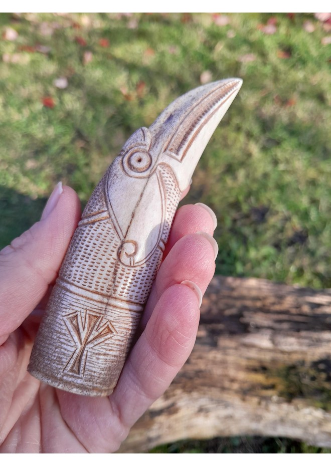 Knife handle "Raven". Raven head with Algiz rune.