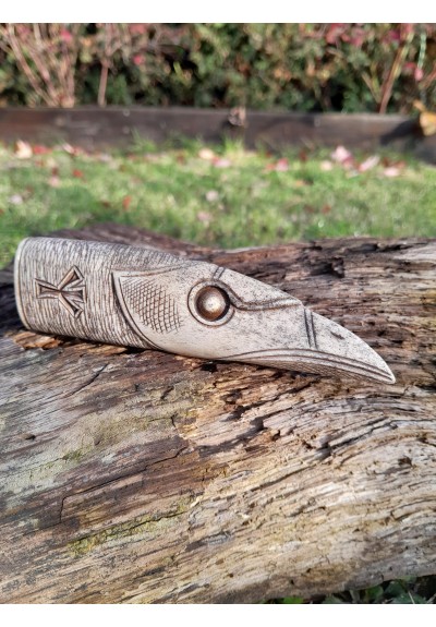 Knife handle "Raven". Viking or Norse style. Odin’s Raven head with Algiz and Odal runes - Hand carved