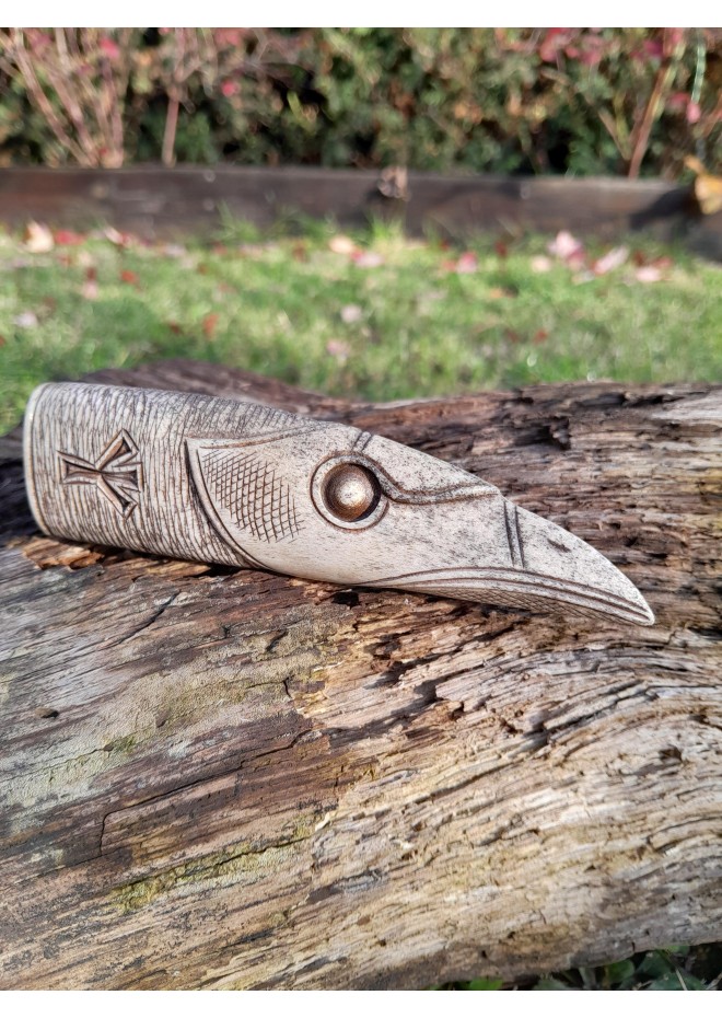 Knife handle "Raven". Viking style. Hand-carved