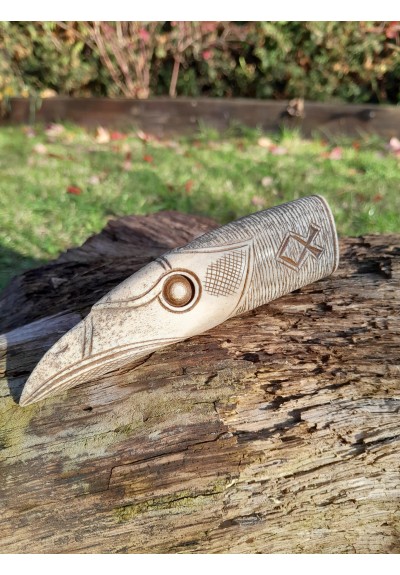 Knife handle "Raven". Viking or Norse style. Odin’s Raven head with Algiz and Odal runes - Hand carved