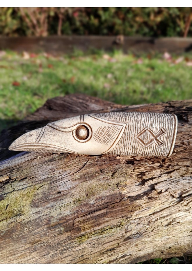 Knife handle "Raven". Viking style. Hand-carved