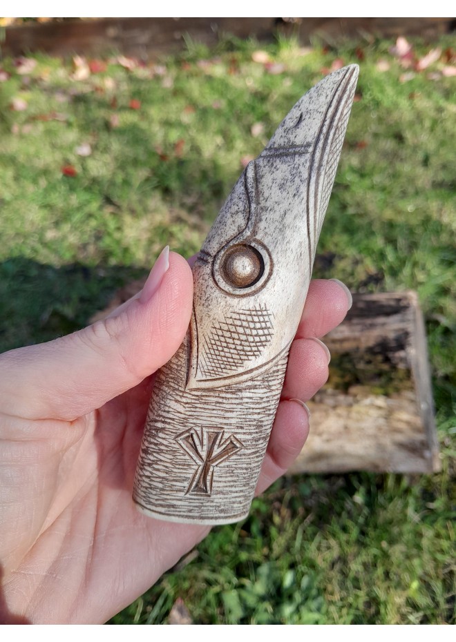 Knife handle "Raven". Viking style. Hand-carved