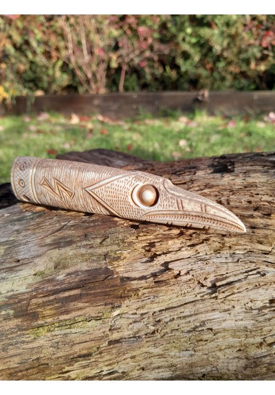 Knife handle "Raven". Viking or Norse style. Odin’s Raven head with Tiwaz and Sowilo runes - Hand carved