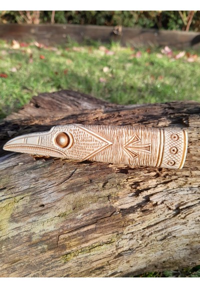 Knife handle "Raven". Viking or Norse style. Odin’s Raven head with Tiwaz and Sowilo runes - Hand carved