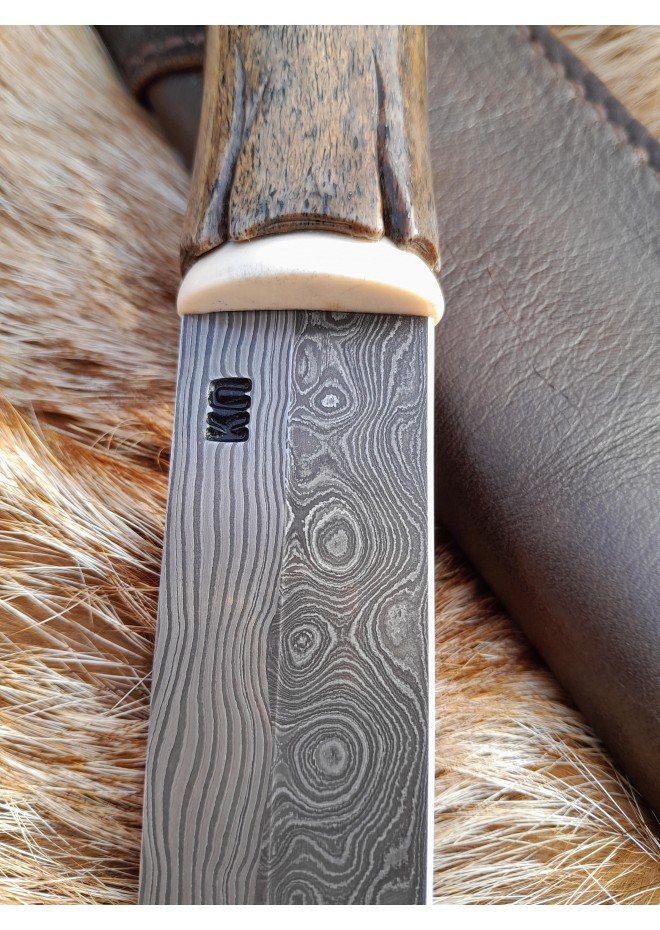 Handcrafted Viking seax with bone handle and Damascus steel