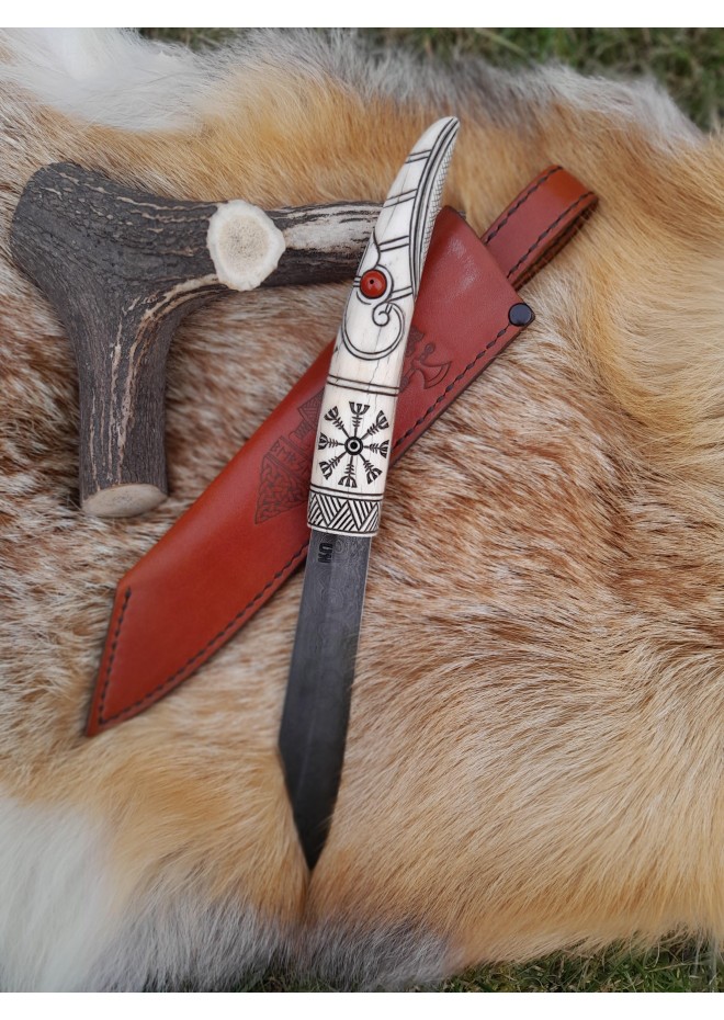 Viking knife with moose antler handle & Norse symbols