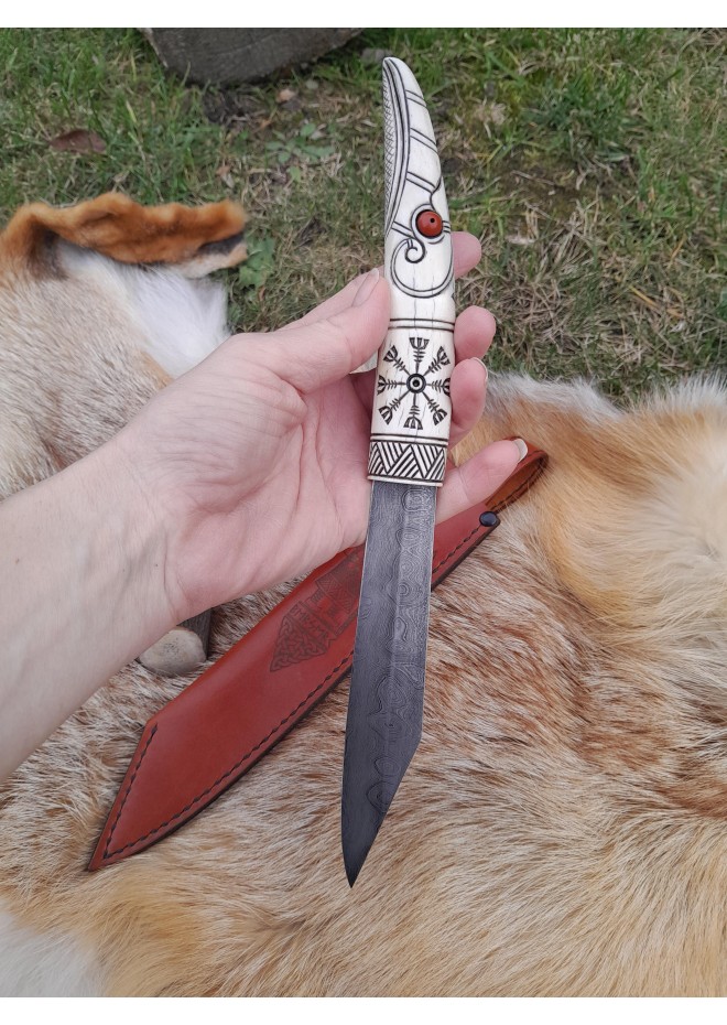 Viking knife with moose antler handle & Norse symbols