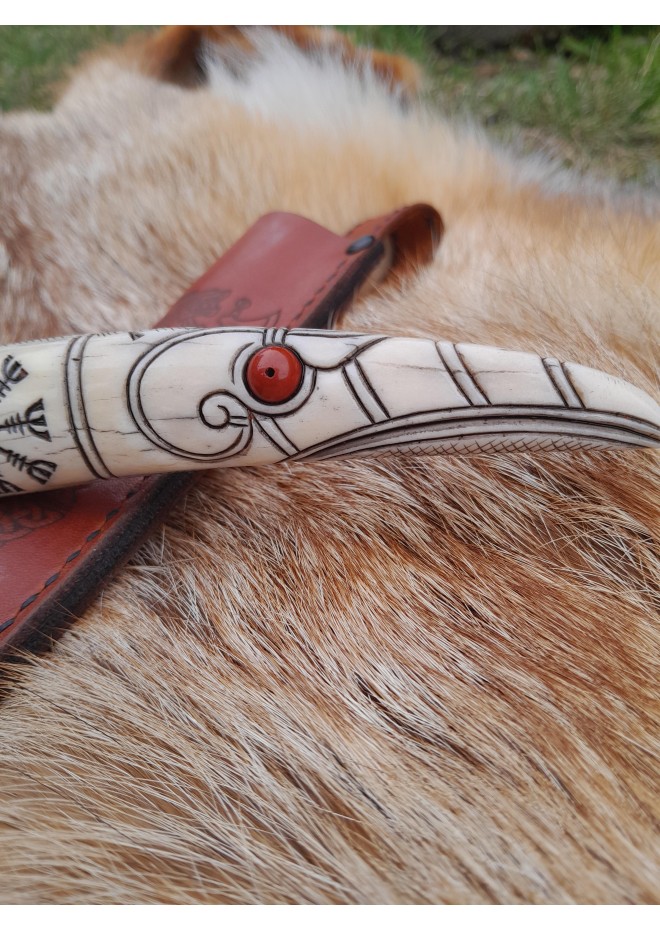 Viking knife with moose antler handle & Norse symbols