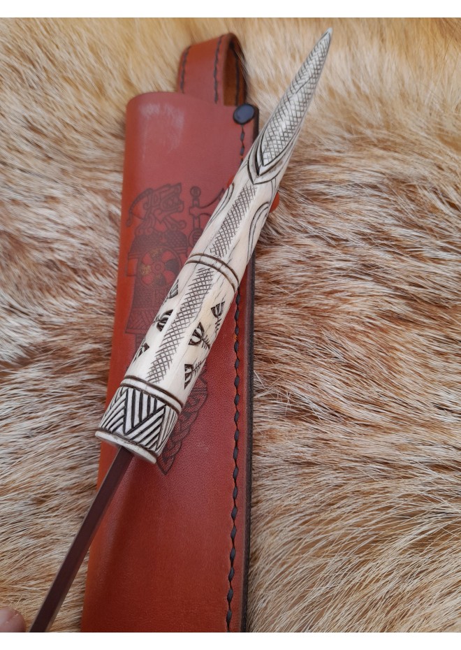 Viking knife with moose antler handle & Norse symbols